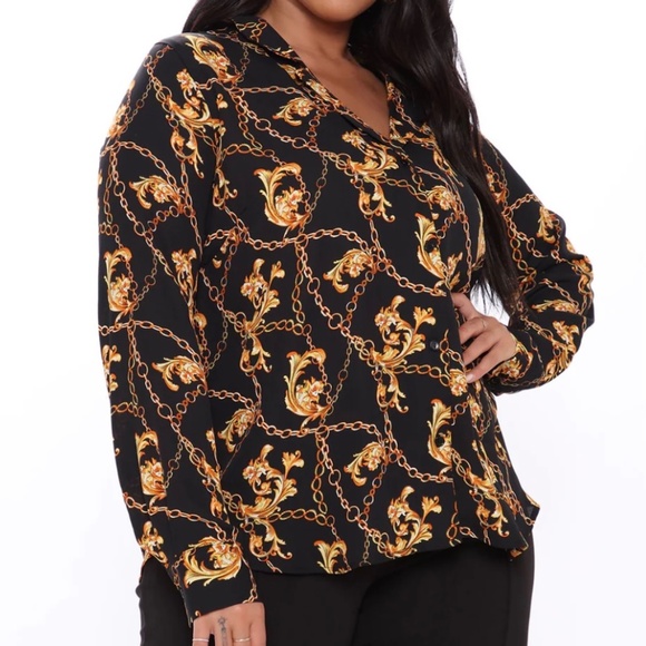 Fashion Nova Tops - Women’s Black & Gold Button Up Blouse